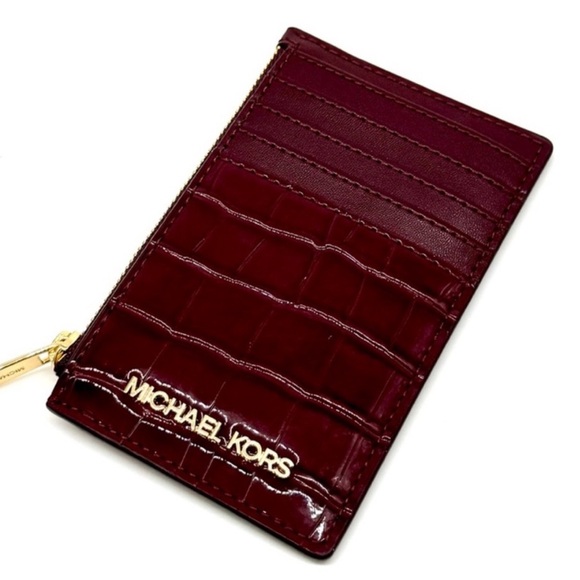 Michael Kors Medium Logo Card Case Wallet Ox Blood Multi - Picture 2 of 7